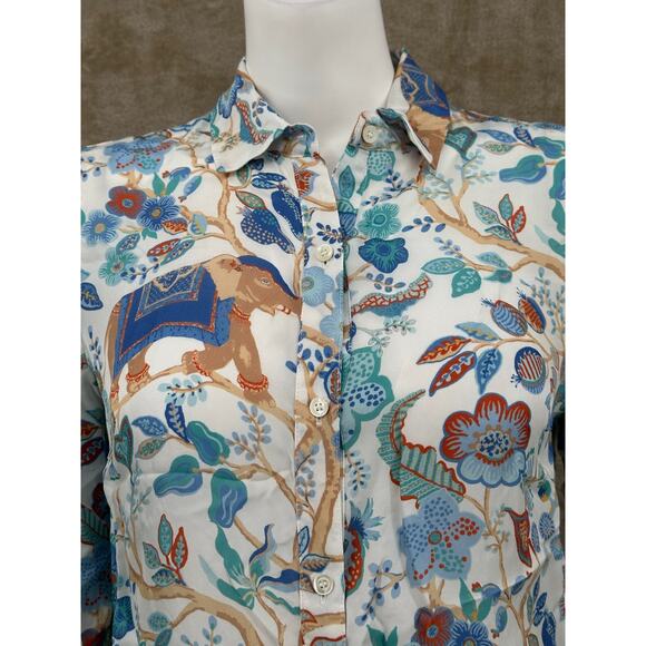 J McLaughlin Top Womens Small Lois Silk Button Up Sucre Blossom Floral Elephants - Picture 2 of 11